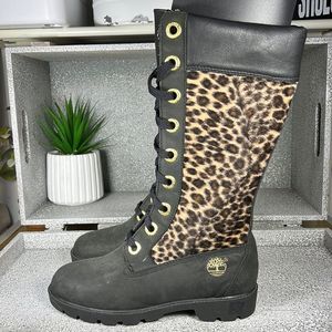 *SOLD* Timberland Tall Animal Print Leather Boots Shoes Size 5